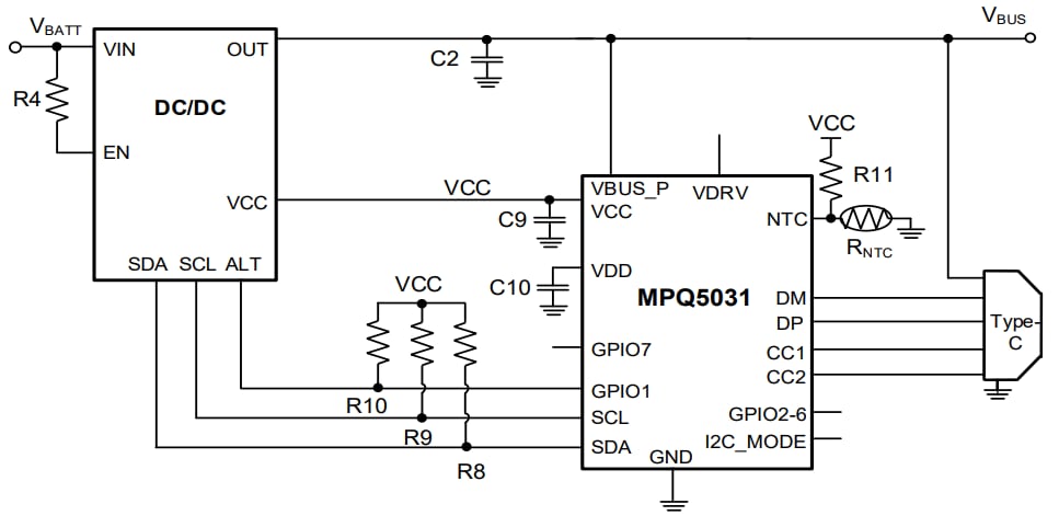 Application Circuit Diagram - Monolithic Power Systems (MPS) MPQ5031 Single-Port USB PD Controllers